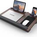 Potuopy Lap Desk - Up to 17 Laptop Tray with Wrist Rest, Portable Handle, Fixed Mouse Pad, Tablet & Phone Slots, Laptop Lap Desk with Cushion (Dark Brown)