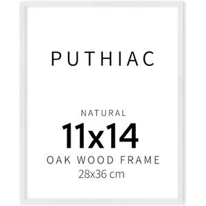 puthiac 11x14 White Oak Wood Picture Frame - Minimalist 11x14 Poster Frame, 11"x14" Frame Wood, Natural Solid Wooden Picture Frames for Wall Art Photo and Prints (1 Pack, White)