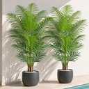 Keeplush 5ft Artificial Palm Tree Indoor Plant Tall Fake Tropical Paradise Palm Tree in Pot with Real Bark Design Faux Areca Palm Tree for Home Office Living Room Bedroom Farmhouse Modern Decor 2pcs