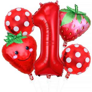 Strawberry Balloons Daisy Balloons, Red Berry Foil Balloons for Strawberry Themed Birthday Party Decorations Berry First Birthday Decorations