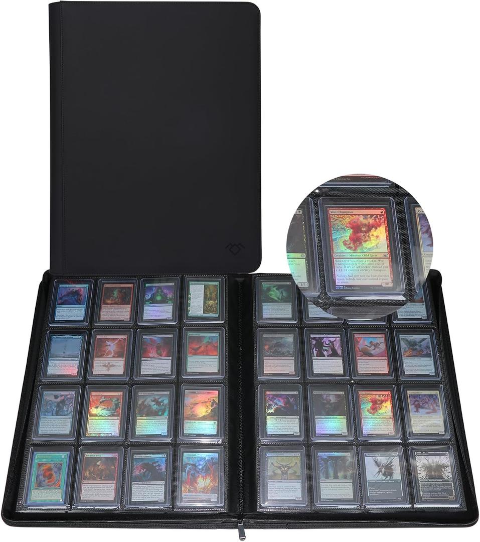 GrinOwl 16 Pocket Top loader Binder, Holds 640 Top Loaders, Large Top loader Card Binder with Sleeves for Cards in 3" x 4" Top loaders