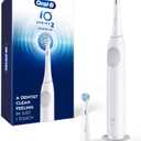 Oral-B Rechargeable Electric Toothbrush, iO2 Starter Kit, 3 Cleaning Modes, Automatic Pressure Sensor to Protect Gums, 2 Brush Heads, Pure White (1 Count (Pack of 1))