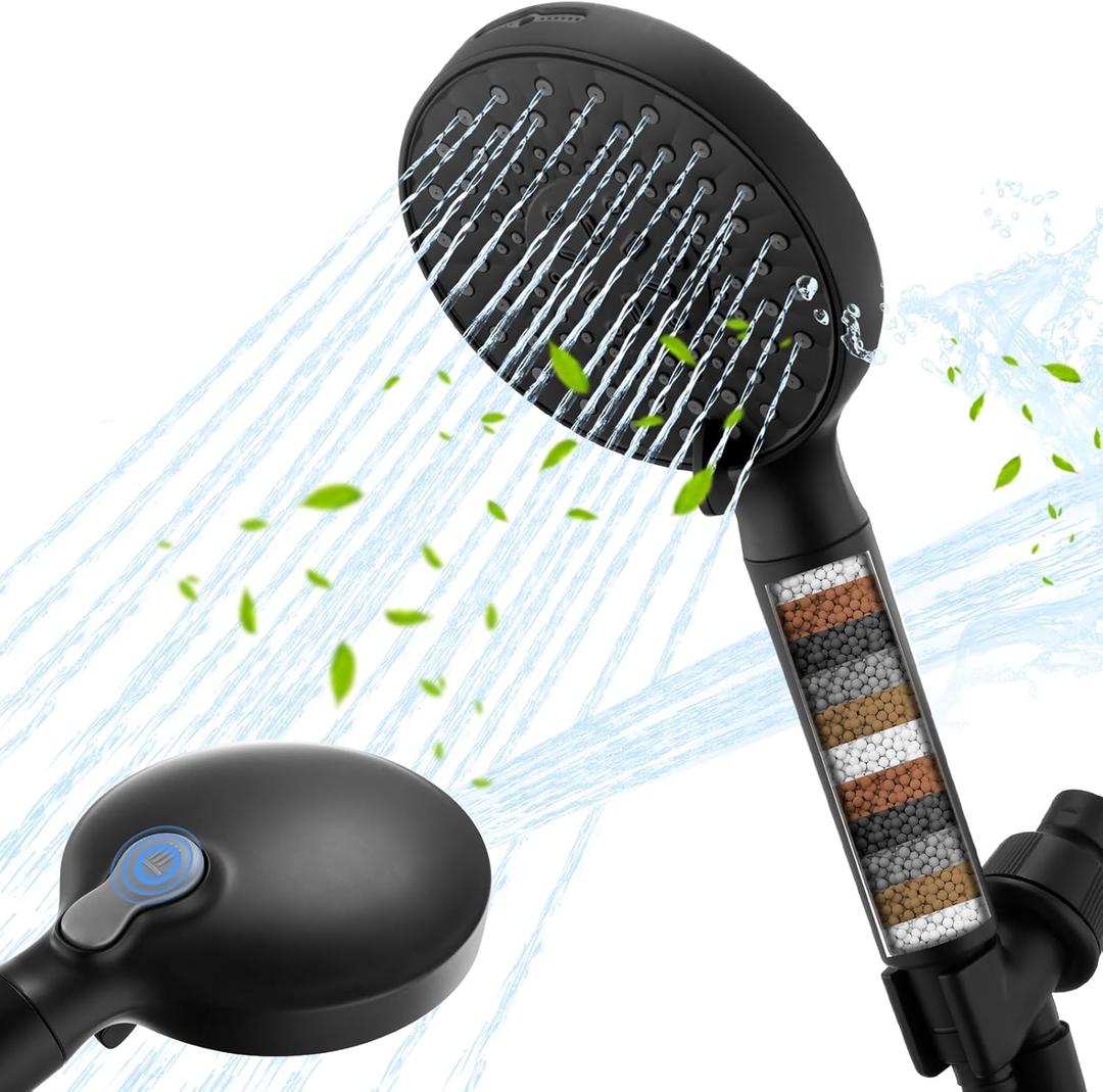 Ryamen Filtered Shower Head with Handheld, High Pressure 9-Spray Modes Detachable Shower Head with Filter for Hard Water-Remove Chlorine & Impurities, 2 Filters, Matte Black