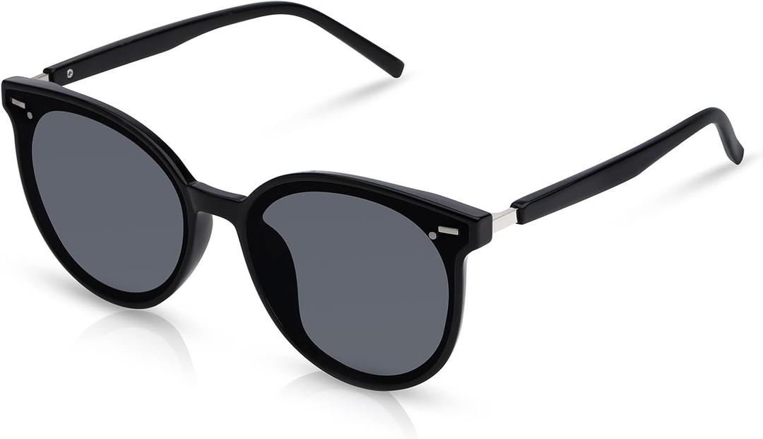 Retro Round Sunglasses for Women, Pink Sunglasses Womens with Classic Trendy Frame Sunnies Shades UV400 Blocking (Black)