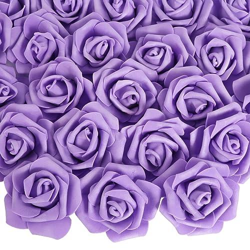 INSUNSIX  Purple Roses Artificial Flowers Foam Roses Foam Flowers Purple Artificial Flowers for DIY Wedding Bouquets Centerpieces Arrangements Party Baby Shower Home Decor(Purple)