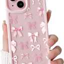 Lovmooful Compatible for iPhone 14 Plus/15 Plus Case Cute Clear Bowknot Ribbon with Color Edge Design with Bumper Protector for Girls Women Soft TPU+PC Shockproof Protective Girly-Pink Bow