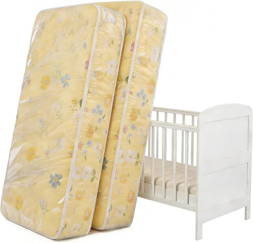 Klmnop 2 Pack Crib Mattress Storage Bag with Zipper, Clear Plastic Waterproof Crib Mattress Bag for Moving and Storage(53.15 x 28.35 x 7.09 Inch), Full