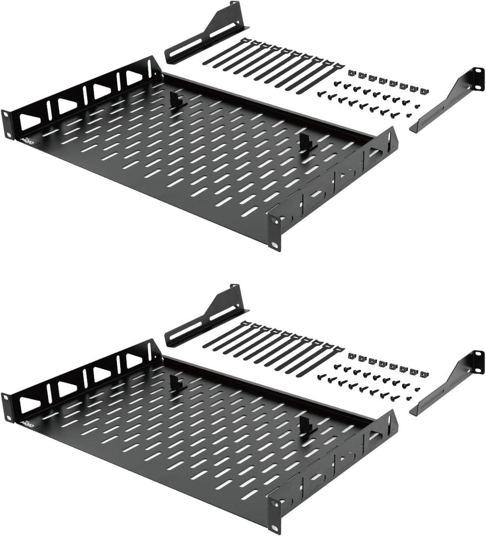 Tecmojo 1U Rack Shelf,19 inch Rack Shelf 12 inch Depth,Rack Mount Shelf with Anti-Slip Stops,Server Rack Shelf and Network Shelf for 19 in Equipments, 110lbs Capacity of Vented 1U Shelf,No Lip (Pack of 2)