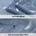 MIULEE Dusty Blue Sheer Curtains 2 Panels Embroidered Leaf Patterned Rod Pocket Floral Semi Sheer Faux Linen Window Curtains Drapes Set for Living Room Bedroom Dining Room, 52x84 Inches Long