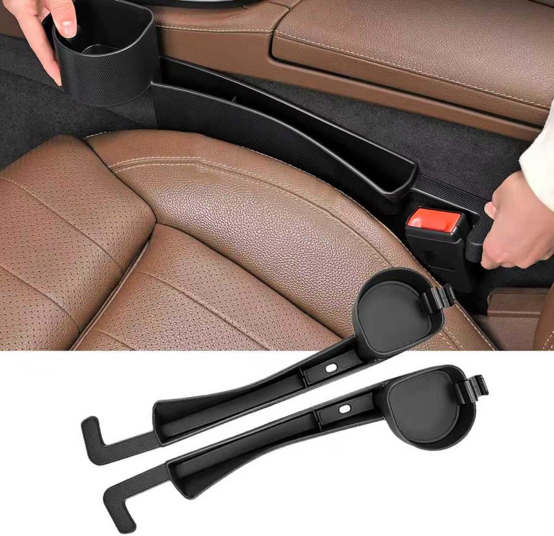 Car Seat Gap Filler Organizer, 2PCS Car Seat Gap Plug with Storage Slot, 3-in-1 Seat Gap Filler with Cup Holder & Hooks, Car Interior Organizer for Sedans SUVs Trucks, Black (2)