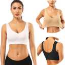 BESTENA Sports Bras for Women, 3 Pack Seamless Comfortable Yoga Bra with Removable Pads (XXL, 3 Pack Black Nude White)