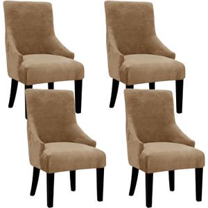 Velvet Wingback Dining Chair Cover Soft Stretch Accent Chair Cover Slipcover Thick Plush Wing Back Chairs Covers Furniture Protect Washable Chairs Protector Covers for Dining Room (Brown, 4) (Coffee)