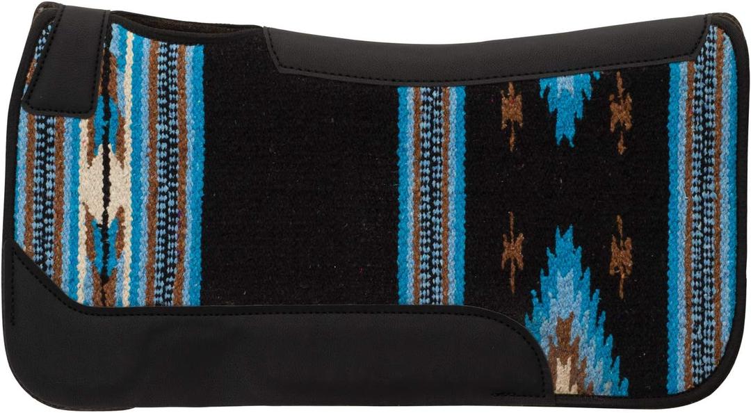 Weaver Equine 23" x 24" Contoured Single Weave Wool Blend Felt Pony Size Saddle Pad, Shock Absorbing Western Saddle Pad for Protection, Black/Blue