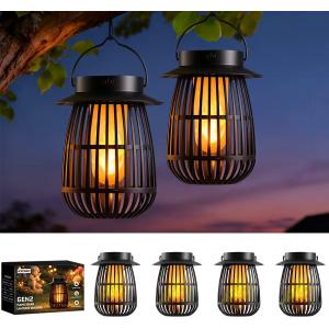 KYEKIO 4Pack Gen2 Flame Solar Lanterns Outdoor Waterproof, Solar Hanging Lantern Decorative, Flickering Flame Outdoor Lanterns Solar Powered, Lights for Yard Patio Garden Decor as Mothers Day Gifts