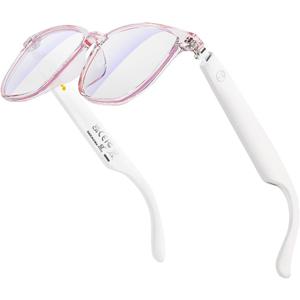 Bluetooth Audio Smart Glasses, Smart Wireless Headphone Sunglasses for Men and Women,Built-in Mic & Speakers,Magnetic Charging (White-Pink)