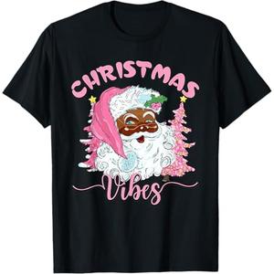Vintage Pink Santa Claus Christmas Vibes Holiday Xmas Gifts T-Shirt L