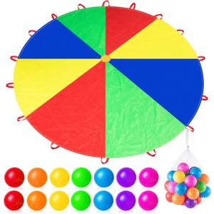 Wettarn Parachute 12 ft for Kids with Handles and Plastic Balls Rainbow Parachute Toy Tent Game for Kids Cooperative Games and Outdoor Playground Activities