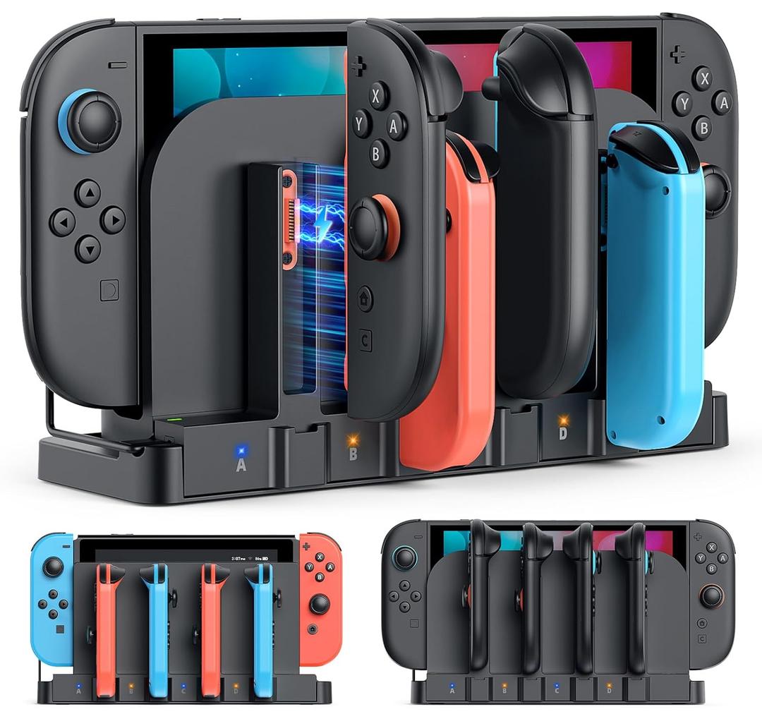 [Switch 1/2 Compatible] FASTSNAIL 9-in-1 Dual-Direction Magnetic Controller Charger for Nintendo Switch 2 2025 & Original & OLED Controller, Fast Charging Dock for Switch 2 Controller Accessories