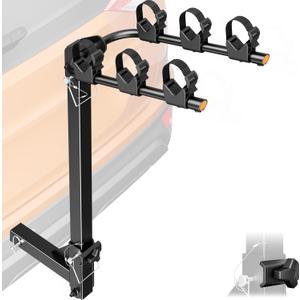 monTEK 3-Bike Rack for Cars, Trucks, SUVs with 2 Hitch, Foldable & Tiltable Bike Rack Hitch,3mm Thick Heavy-Duty Steel Frame, Hitch Bike Rack with Anti-Rattle Stability and Straps, 150 Pound Capacity