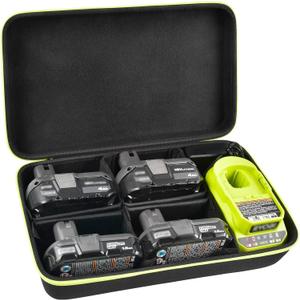 Case Compatible with Ryobi ONE+ 18V Lithium-Ion 4.0/3.5/3.0/2.0/1.5 Ah Compact Batteries. Storage Carrying Holder for 18-Volt Battery Charger. Organizer Container with 6 Dividers (Box Only)