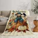 Fall Pumkin Blanket Farmhouse Autumn Harvest Throw Blanket Fall Scarecrow Soft Cozy Fleece Fuzzy Stuff Plush Flannel Gifts for Girls Women Boys Kids Adults 40''x50''