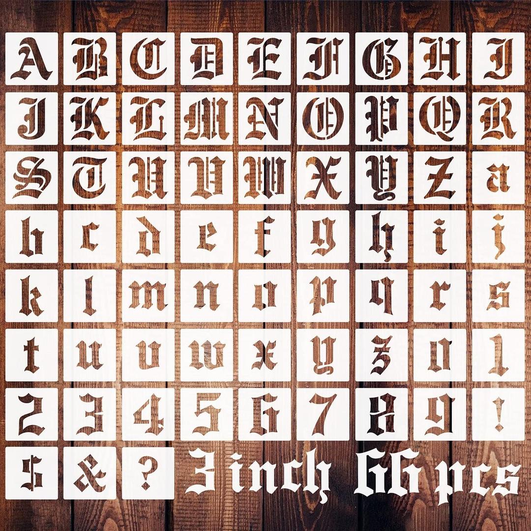 3 Inch Calligraphy Letter Stencils for Painting, 66 PCS Old English Lettering Stencils Reusable Alphabet Stencil Plastic Letters Numbers Templates for Painting on Wood Wall Fabric Art Crafts