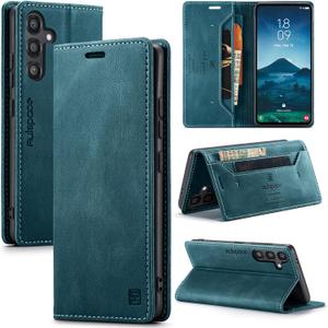 for Samsung Galaxy S25 Plus Case, [RFID Blocking] PU Leather Wallet Cover Magnetic Flip Cover Card Holder Kickstand Shockproof Protective Phone Case for Samsung Galaxy S25 PlusBlue Green