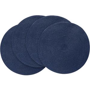 Round Braided Placemats 15 Inch Round Table Mats for Dining Tables Natural Woven Heat Resistant Place mats Set of 4 (Navy Blue)
