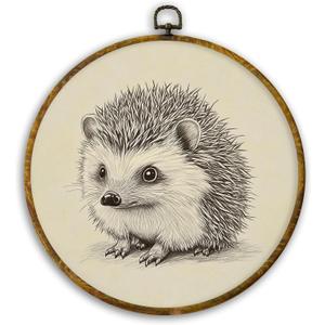 CUANFDDSF Vintage Hedgehog Sketch Animal Round Wall Art, Hedgehog Gifts for Women Framed Hanging Wall Decor, Retro Farmhouse Animal Canvas Prints Decorations for Home Living Room Bedroom, 10x10 Inch (Colour 04)