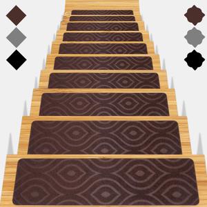 Stair Treads for Wooden Steps 15pcs - 8x30in Carpet Stairs Runner Indoor Non-Slip Stair Mats for Kids Elders and Pets (Foliage Brown)