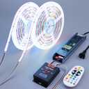 BENLUN 24V WS2811 RGB+IC COB LED Strip Lights 65.6ft (2 Rolls of 32.8ft), Chasing LED Light Strip with 338 Remote Controller Models and Power Supply for Bedroom, Living Room, Gaming, Parties