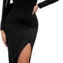 Sulozom Womens Sexy Deep V Neck Long Sleeve Elegant Ruched Bodycon Cocktail Party Club Dresses (Small, Black)