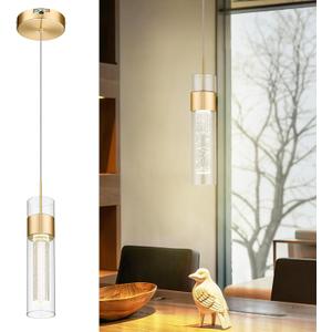 kudos Gold Pendant Light Fixtures, Modern LED Pendant Lights with Clear Glass and Bubble Crystal, Pendant Lights for Kitchen Island, KDPL09-GD