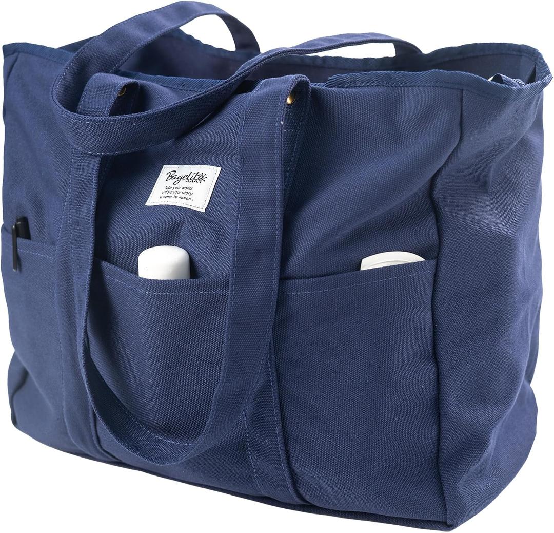 Bagelite Extra Large Canvas Tote for Women Men, Utility Work Bag with Zipper