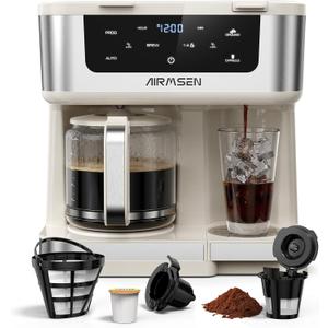 AIRMSEN 12-Cup Programmable Dual Coffee Maker – Single Serve Machine for K-Pods & Ground, 1000W Fast Brew, Delay Start, 2H Keep Warm, Touchscreen, 60oz Tank, Glass Carafe – Home & Office