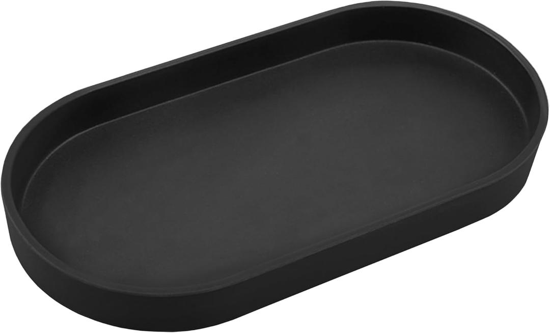 Black Small Tray (10 inch), Oval Tray for Kitchen Counter, Bathtub Bathroom Vanity Items, Countertop Organizer, Coffee Accessory, Bar, Serving Seasoning, Salt and Pepper, Soap, Perfume. (10.2" x 5.5" x 1.1")