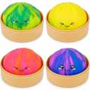 4Pack Jumbo Dumpling Fidget Squishy Toy, Tie-Dye Slow Rising Dumpling Sensory Squeeze Toys Dough Stress Balls Party Favors for Adults Kids, Anxiety Relief Desk Toy with Steamers