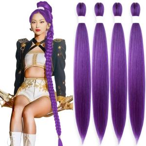 Purple Braiding Hair 36 Inch Pre Stretched Hair Long Straight Crochet Braids Yaki Texture Synthetic Fiber Extension 4 Packs (Dark Purple)