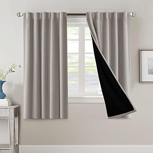 H.VERSAILTEX 100% Blackout Curtains for Bedroom with Black Liner Full Room Darkening Curtains Thermal Insulated Back Tab/Rod Pocket Window Drapes for Living Room, 2 Panels, 42 x 63 Inch, Warm Taupe