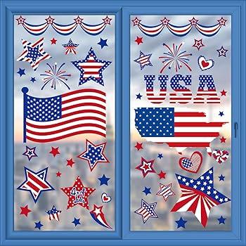 8 Sheets Small Party of Window Clings Decorations, Patriotic American Flag for Glass Windows Born USA,USA Red White Blue Decor