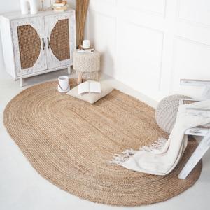 RAJRANG Large Jute Area Rug 8'x 10' Natural Hand Woven Boho Reversible Braided Farmhouse Oval Rugs