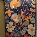 Framed Orange Floral Wall Art Set of 3, Mid Century Modern Pictures Wall Decor, Colorful Boho Canvas Prints, Abstract Flowers Paintings, Botanical Artwork for Living Room Bedroom 16X24 inch