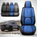Car Seat Cover Custom Fit for Dodge Ram 1500 2500 3500 2002-2026 Faux Leather Seat Cover Set Compatible with Crew Quad Regular Cab Pickup Truck Cushions (Black & Blue, Full Set, Curved Rear)