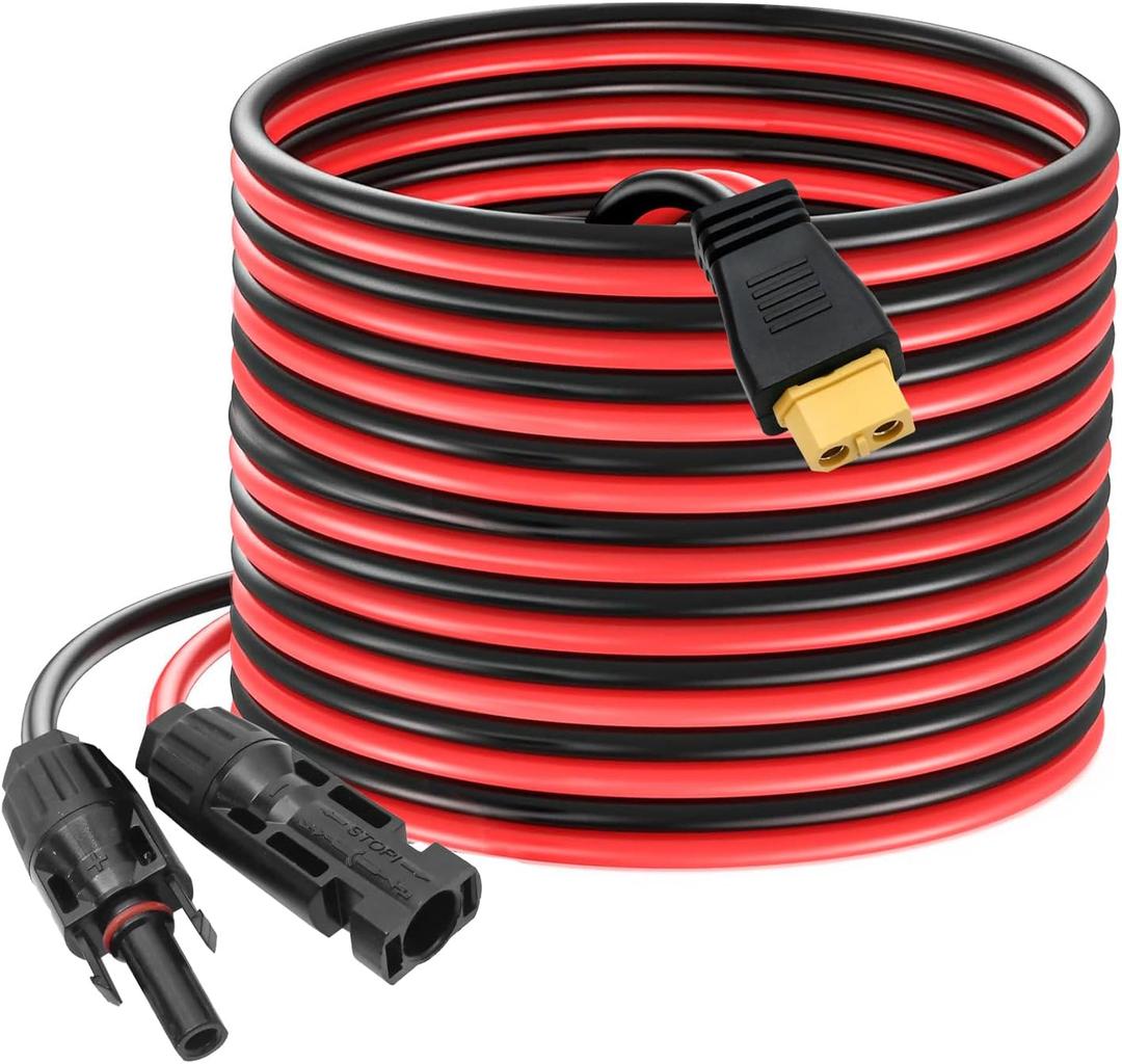 VIKKSAER 25FT-7.62M 10AWG Solar to XT60 Charge Extension Cable, Solar Panel Connector to XT60 Adapter Cable for LiFePO4 Battery RV Portable Power Station & Solar Generator (25FT-7.62M 10AWG)