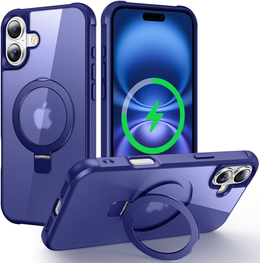 CHAOFEnG Magnetic Compatible with iPhone 16 Plus Case with Stand [Military Grade Drop Tested][Compatible with Magnet] Ring Translucent Slim Hard Back Soft Edge, Blue