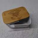 Covered Butter Dish for Countertop, Ceramic Butter Dish with Wooden Lid Airtight Butter Holder Container, Vintage HoneyBee Kitchen Decor, White