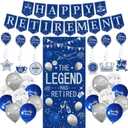 Roetyce Retirement Party Decorations for Men Women, Blue Silver Happy Retirement Banner Balloons Hanging Swirls Kit, Lengend Has Retired Backdrop for Coworker, Office Retirement Party Supplies