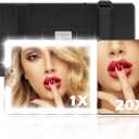 Large 2-in-1 Led Car Vanity Mirror with 20X Strong Magnification,10" Sun Visor Mirror with 3-Color Dimmable Rechargeable LED Lights,Car Makeup Mirrors with Secure Reinforced Flexible Mount