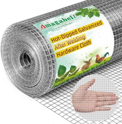 AMAGABELI GARDEN & HOME Galvanized Hardware Cloth 1/4 inch 24inx50ft 23 Gauge Chicken Wire Fence Wire Mesh Roll Plant Supports Poultry Netting Animal Cage Snake Fence Rabbit Wire Gopher Rodent Proof