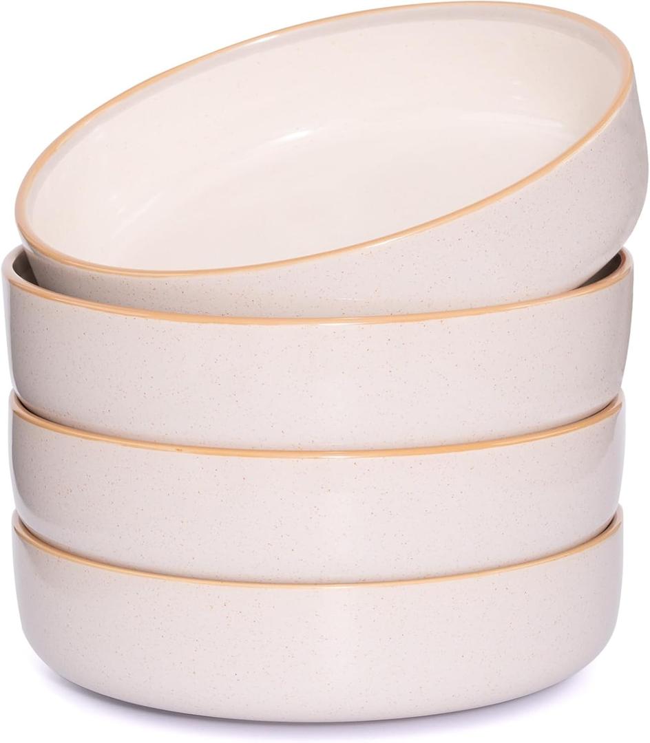 Pasta Bowls Set of 4,30oz Salad Plates,Ceramic Serving Bowls for Soup,7.5 Inch Ceramic Salad Bowl for Kitchen and Dining, Microwave,Oven and Dishwasher Safe,Vanilla Grey